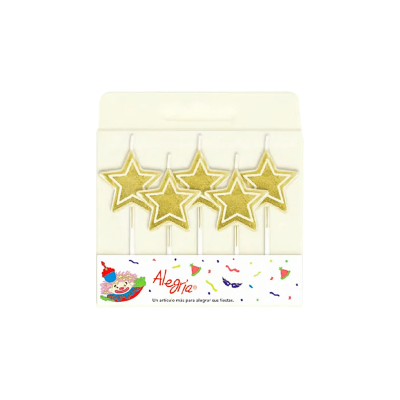 VELA PALILLOS ESTRELLAS DORADAS 5PZ 84-047