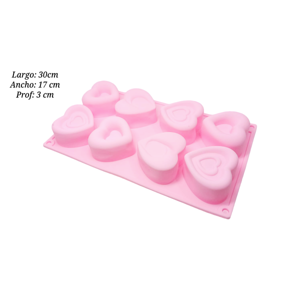 MOLDE SILICON CORAZONES 8 CAV 30X17X3 CM SIL001373