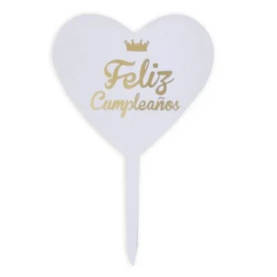 DECO ACRIL FELIZ CUMPLEAÑOS DORADO CORAZON CTP000829