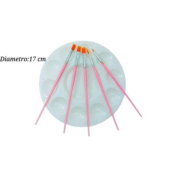 JGO DECORACION PALETA REDONDA Y 5 PINCELES COT000420