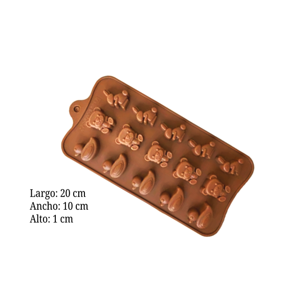 MOLDE SILICON CHOCO PATO-CONEJO-OSO 15CAV 10X20CM SIL001222