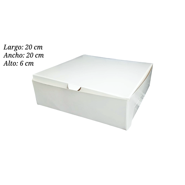 CAJA PARA TARTA PASTEL BLANCO 20X20X6CM ESPULGAR PLATA