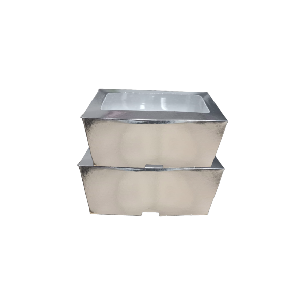 CAJA MUFFIN PLATA CON VENTANA  2 CAVIDADES