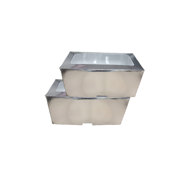 CAJA MUFFIN PLATA CON VENTANA  6 CAVIDADES