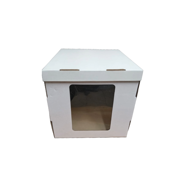 CAJA PARA PASTEL BLANCA VENTANA LATERAL CON TAPA 26X