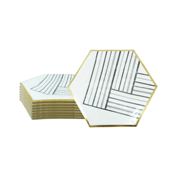 PLATO CARTON HEX LINEAS 22CM 10PZ PPR000433