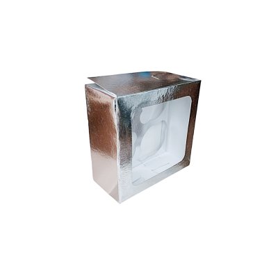 CAJA MUFFIN PLATA CON VENTANA  4 CAVIDADES