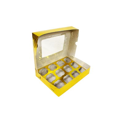 CAJA PARA MUFFIN DORADA CON VENTANA 12 CAVIDADES