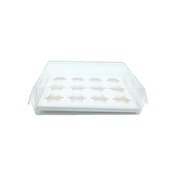 CAJA PARA CUPCAKE 12 CAVIDADES 35X26X10CM UEEN ACETATO