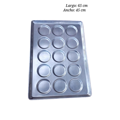 CHAROLA ALUMINIO 45X65 PARA HAMBURGUESA 15 CAVIDADES