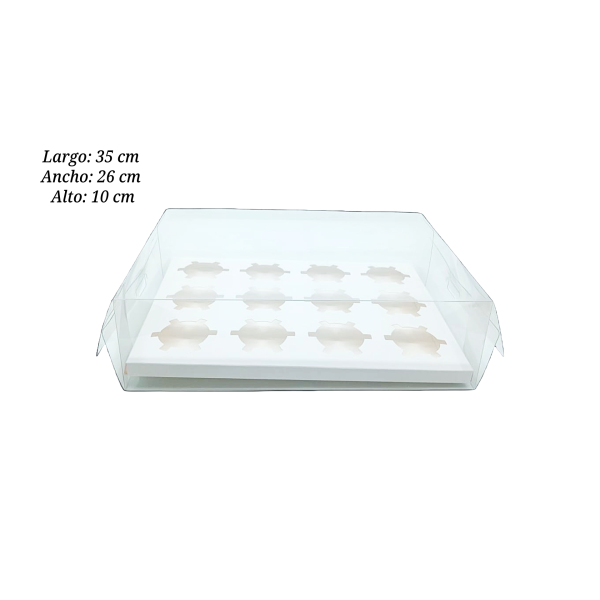 CAJA PARA CUPCAKE 12 CAVIDADES 35X26X10CM UEEN ACETATO